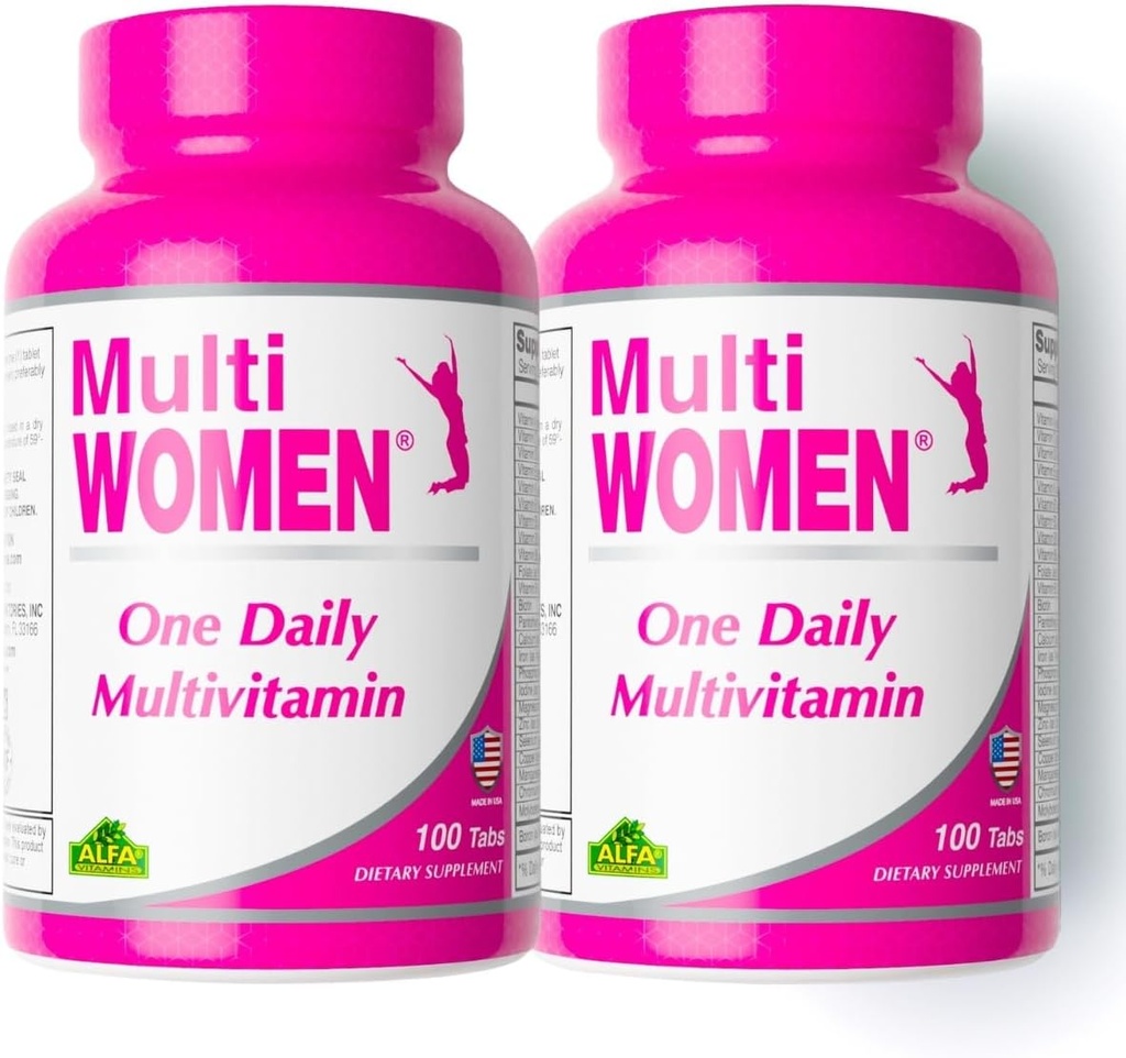 ALFA VITAMINS Multi Mujeres Vitaminas Suplemento dietético con vitaminas esenciales " Minerales para Mujeres - Aminoácidos + Antioxidantes - 100 Tabletas (2 Pack)
