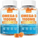 Vegan Omega 3 Suplemento Gummies 1100m para adultos - DHA 680mg &amp; EPA 340mg con Turmérico, MSM, Vitamina C, E, D3, Zinc - Algae Fish Oil Alternative