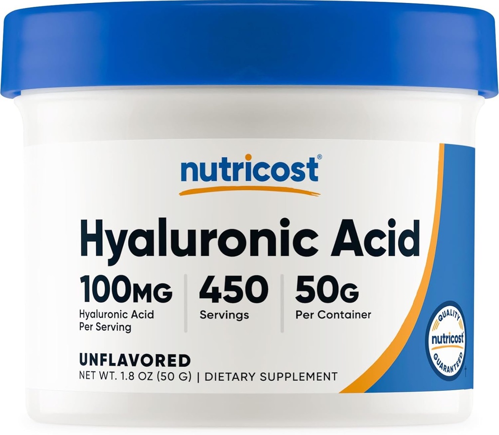 Nutricost Hyaluronic Acid Powder 50 Grams - Agua Soluble, Powder fino, Gluten Gratis, No GMO