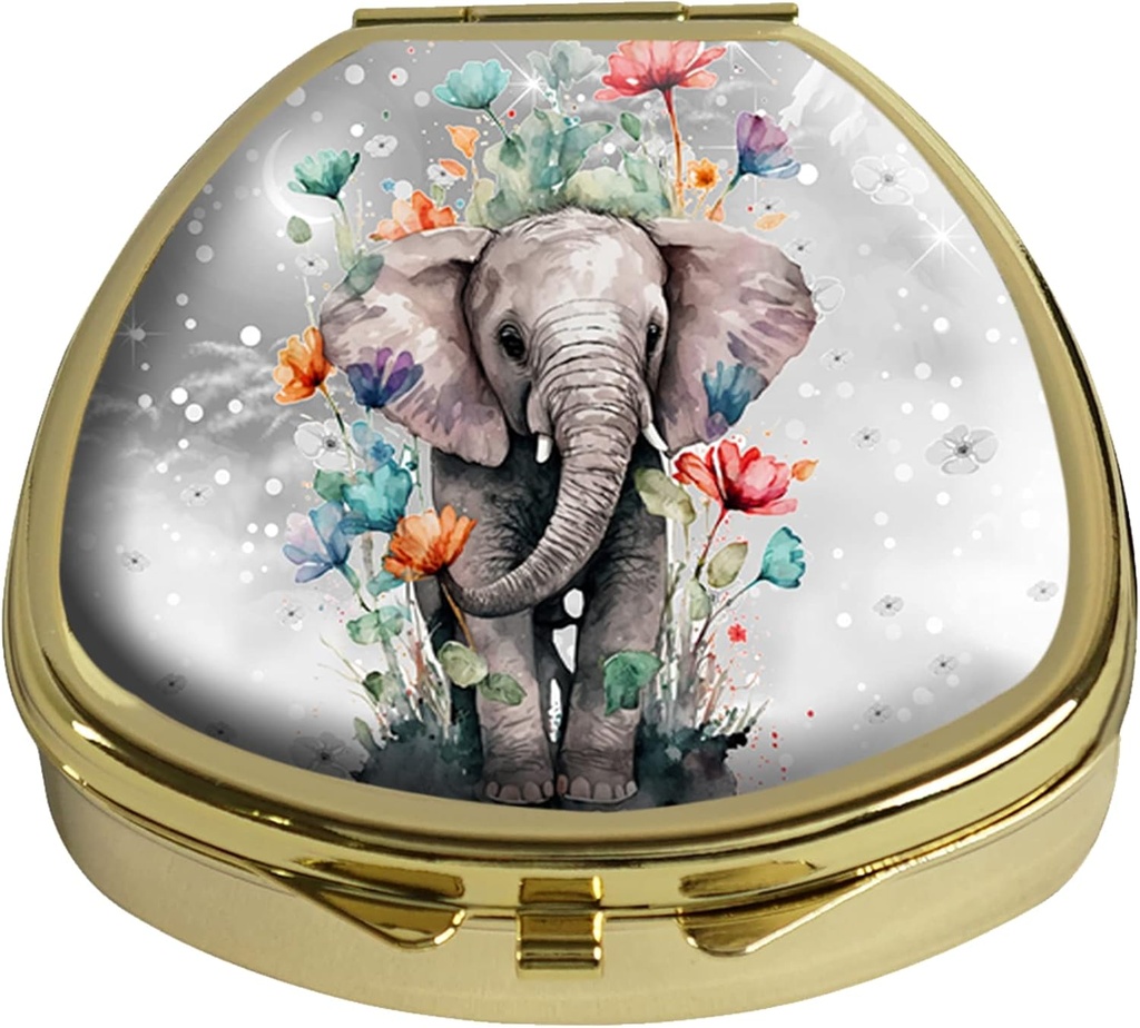Pill Box Cute Baby Elephant Pill Case Pocket Purse Portable Travel Tablet Holder Organizer Glass Cover Decorative Fan Shap