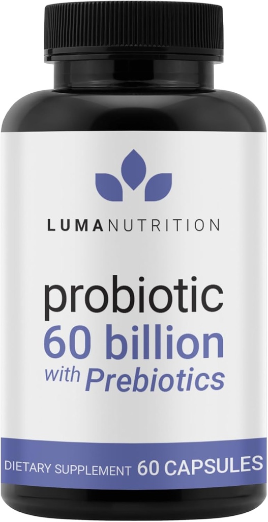 Probióticos de Luma Nutrición 60 Billones CFU con Prebióticos - Probióticos para Mujeres y Hombres - Formulado para Salud Enzima Digestiva - Vegan &amp; Gluten-Free - 60 cápsulas
