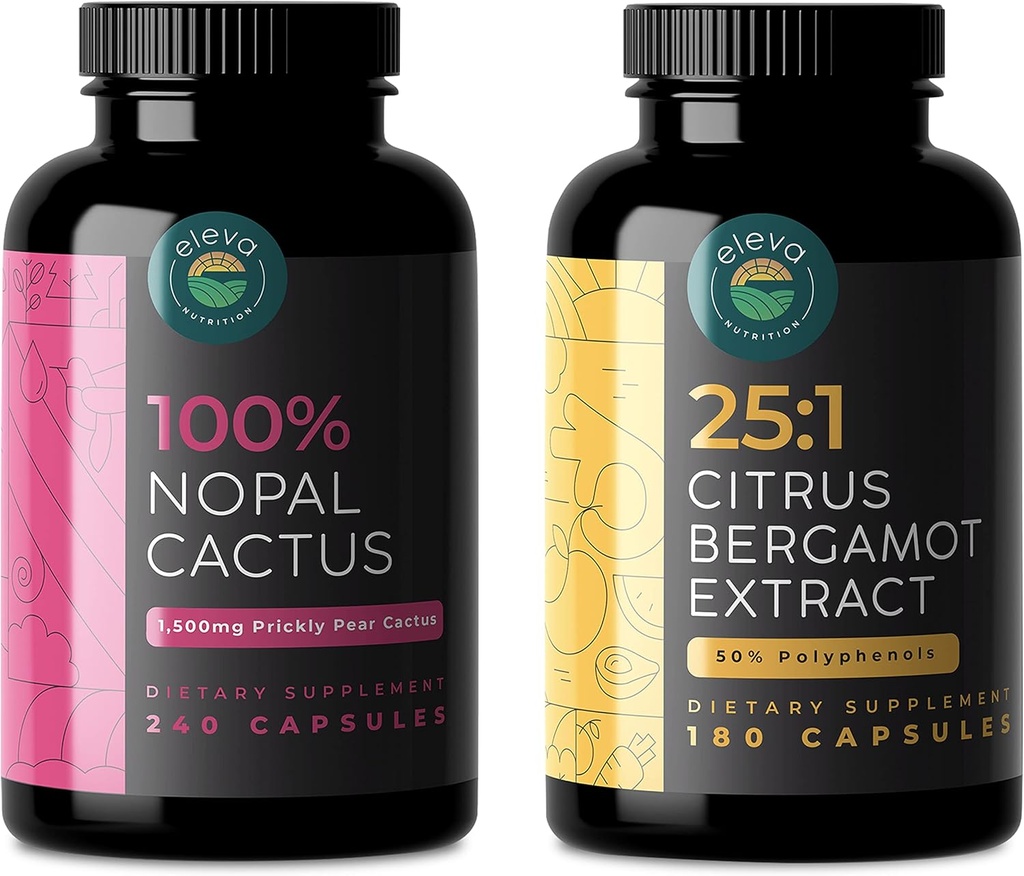 Citrus Bergamot & Nopal Cactus Bundle, 180 cápsulas de Citrus Bergamot, 240 cápsulas de Nopal Cactus, 1500 Mg de Sun-Dried Pear Cactus con Black Pepper Extract, 1000 Mg de Bergamot Extract