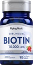 Piping Rock Biotin 10000mcg Fast Dissolve Tablets ← 90 Conde  Berry Flavor Píldoras sublinguales ← Max Strength and High Absorption ← Vegetarian, Non-GMO, Gluten Free Supplement