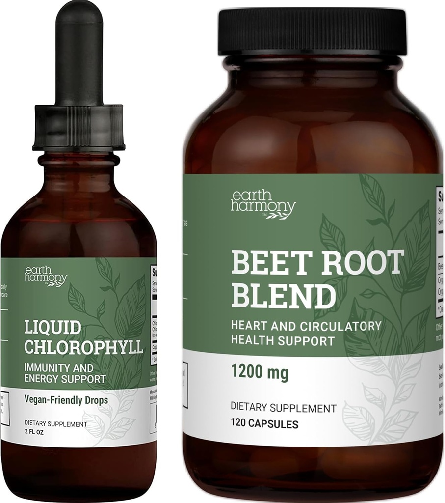 Earth Harmony Liquid Chlorophyll " Beet Root Powder " Juice Blend - 2 Fl Oz " 120 Capsules