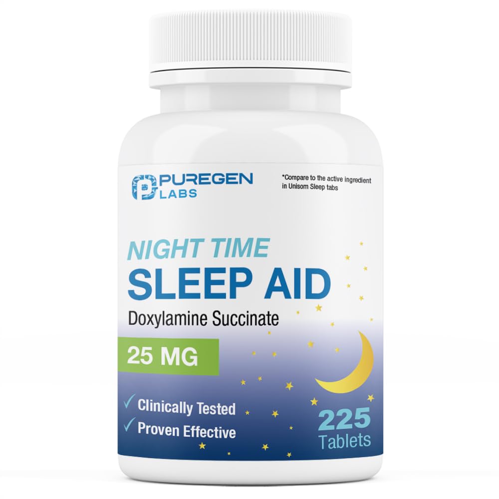 Puregen Labs Doxylamine Succinate 25mg | Nighttime Sleep Aid | Safe & Effective | Non-Habit Forming Sleep Aid | Made in USA | 225 Tablets