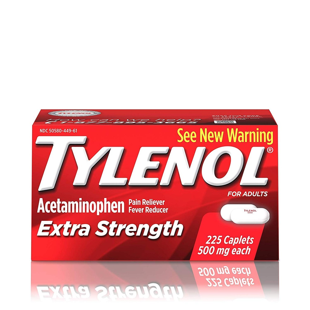Tylenol Extra Strength Caplets con 500 mg de Acetaminofeno, Alimentador de Dolor " Reductor de fiebre, 225 ct
