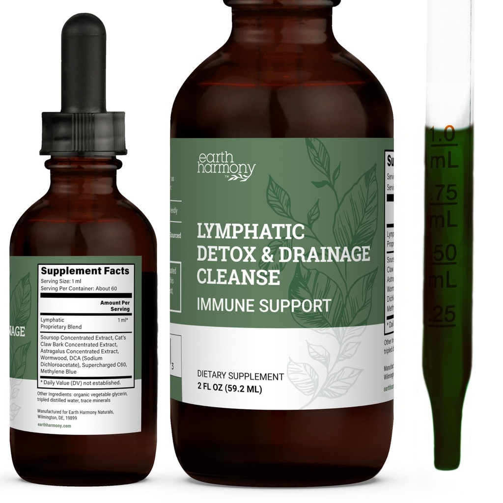 Tierra Harmony Lymphatic Drainage Drops, Lymph Detox - Suplemento con Soursop, Cat's Claw Bark, Astragalus, Wormwood, Lymph Node Detox, Lymphatic Support Cleanse (2 Oz)