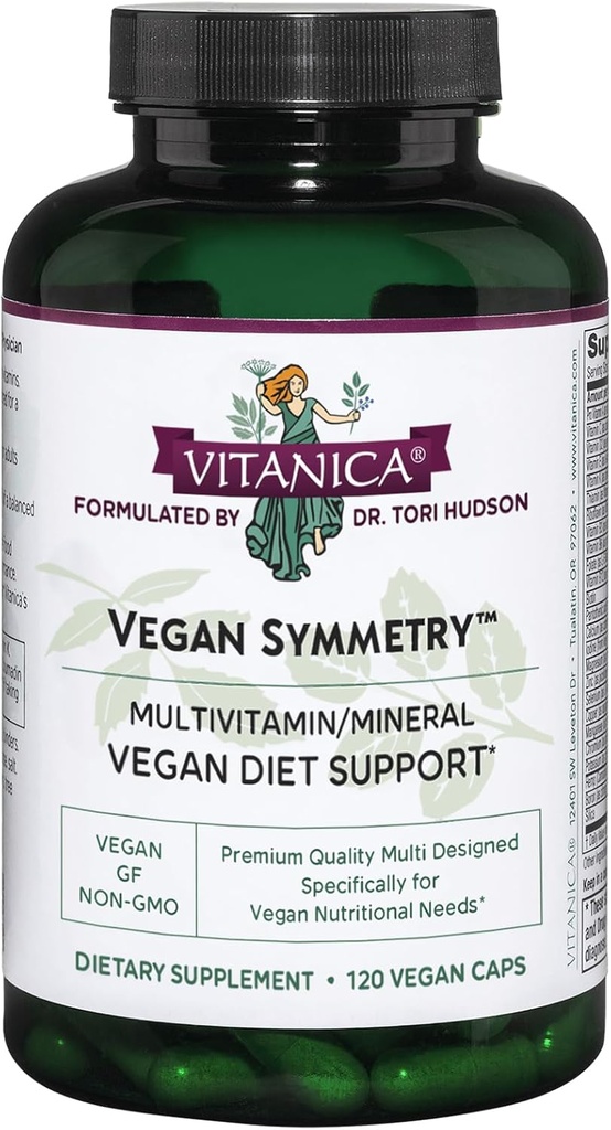 Vitanica Vegan Symmetry, Non-GMO Vegan Multivitamin for Women, Iron Free, Gluten Free, 120 Capsules