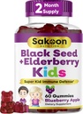 Nutrición de Sakoon Elderberry &amp; Black Seed Oil Gummies for Kids, Immune Support, con vitamina C y zinc, Delicious Berry Flavor, 60 Gummies