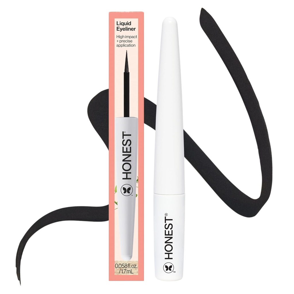 Honest Beauty Longlasting Liquid Eyeliner TENIDO Smudge + Flake Proof, Precise Application TEN Hypoallergenic, Vegan, + Cruelty Free TEN Black, 0.58 fl oz