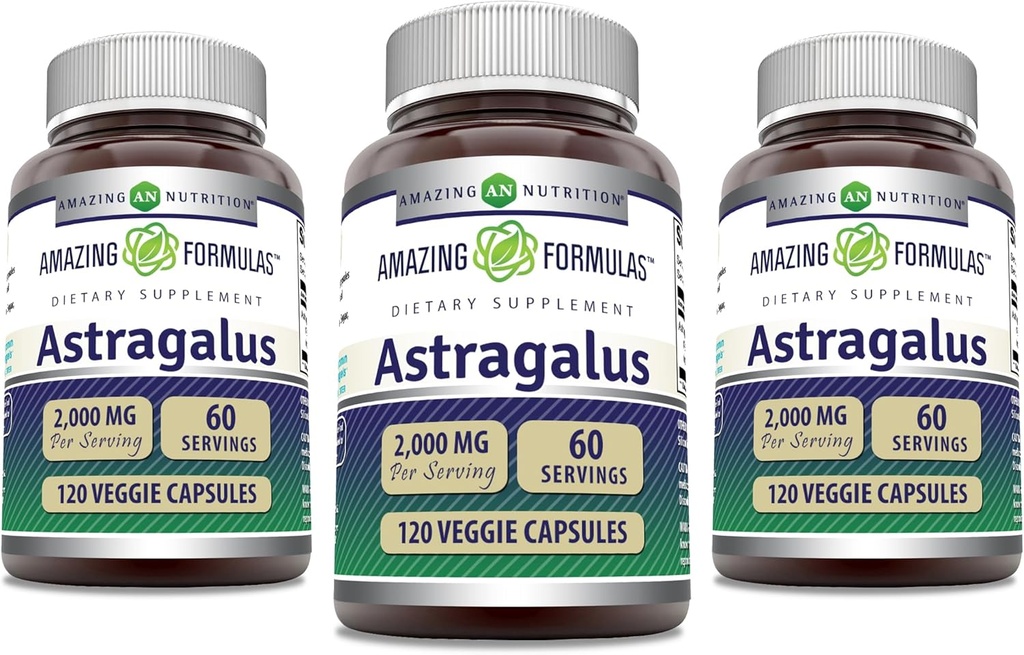 Amazing Formulas Astragalus 2000 mg Por Serving Capsules Suplemento Silencio Hecho de Pure Astragalus Membranaceus Plant Root Extract ← Non-GMO TEN Gluten Free (120 Conteo Ø 3 Pack)