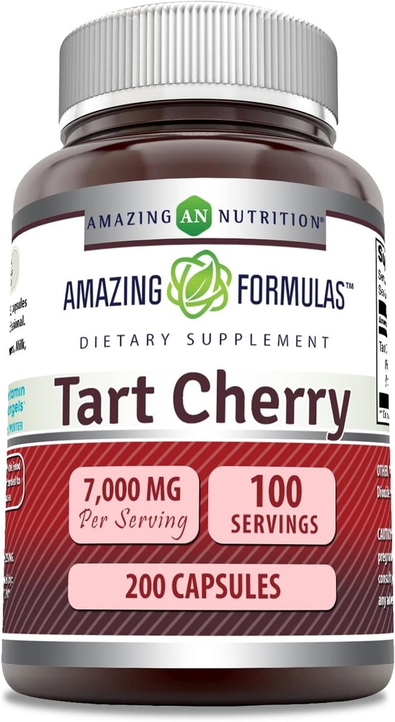 Amazing Formulas Tart Cherry Extract 700 Mg Extract (10:1) Por Serving Capsules Suplemento Silencio Equivalente a 7000 Mg ← Non-GMO TEN Gluten Free ← Made in USA (1 Pack  200 Count)