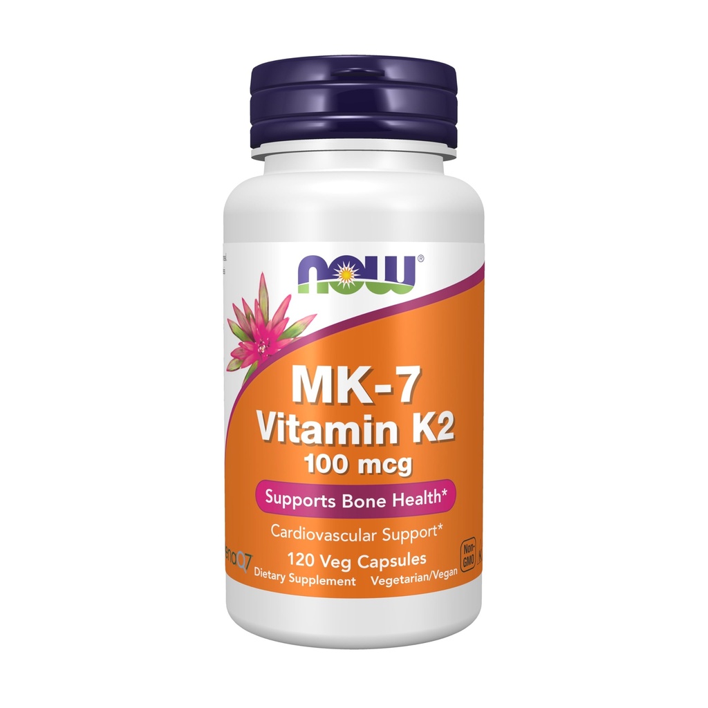 AHORA Suplementos de alimentos, MK-7 Vitamina K-2 100 mcg, soporte cardiovascular*, soporta la salud ósea*, 120 cápsulas de veg