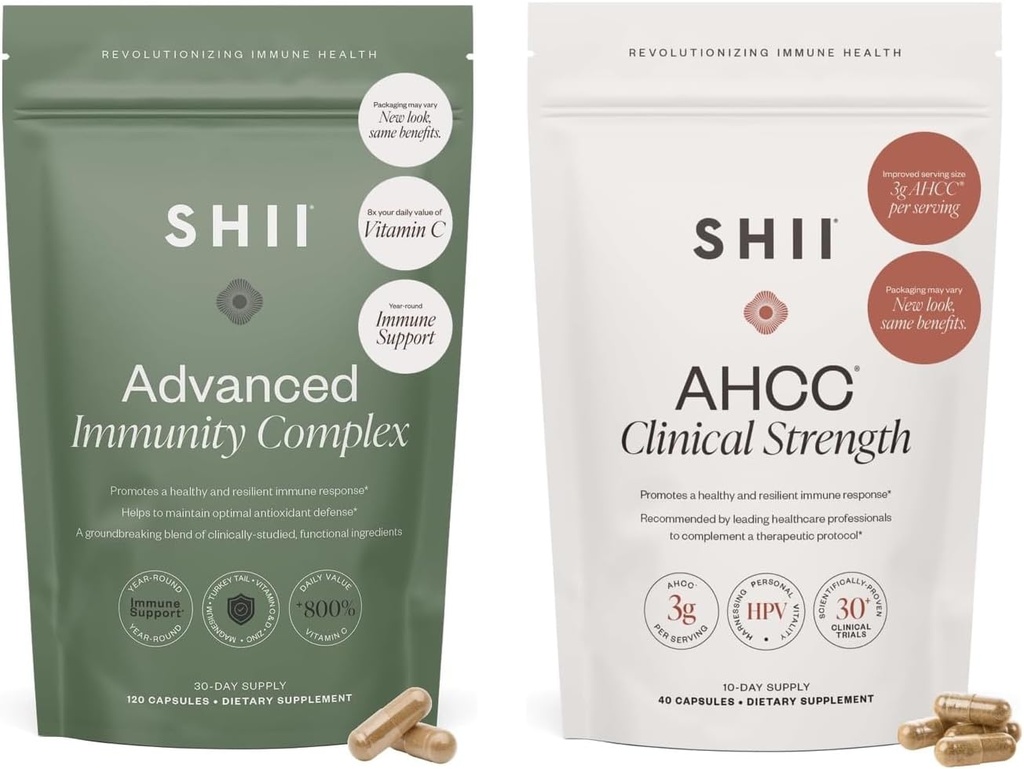 SHII Soporte completo de inmunidad AHCC Mushroom Suplemento Ayuda Focus, Vegan, Sin gluten, sin azúcar, vitamina D3, vitamina C y zinc