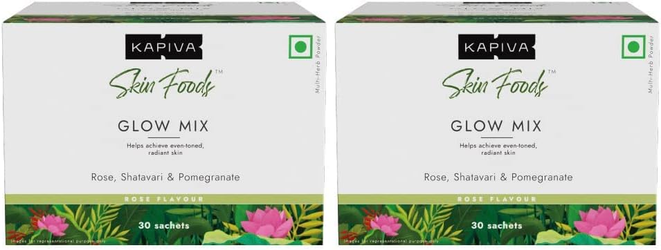 24 Karat Kapiva Skin Foods Glow Mix (60 Sachets)   Suplemento de piel ayurvédica, Collagen Powder ← Skincare for Glowing &amp; Healthy Skin - Super Saver Pack of 2
