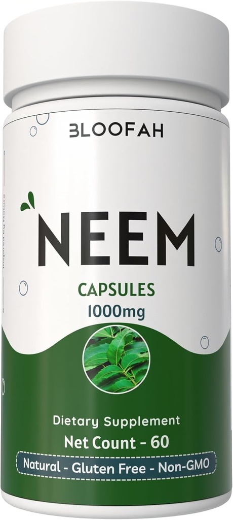 Neem Leaf Capsules 1000mg Powder ¦ Azadirachta Indica Herbal Suplemento Silencio No Gluten-Free, No Artificial Additives ← Pure Neem Powder (60 Cuenta (Pack of 1))