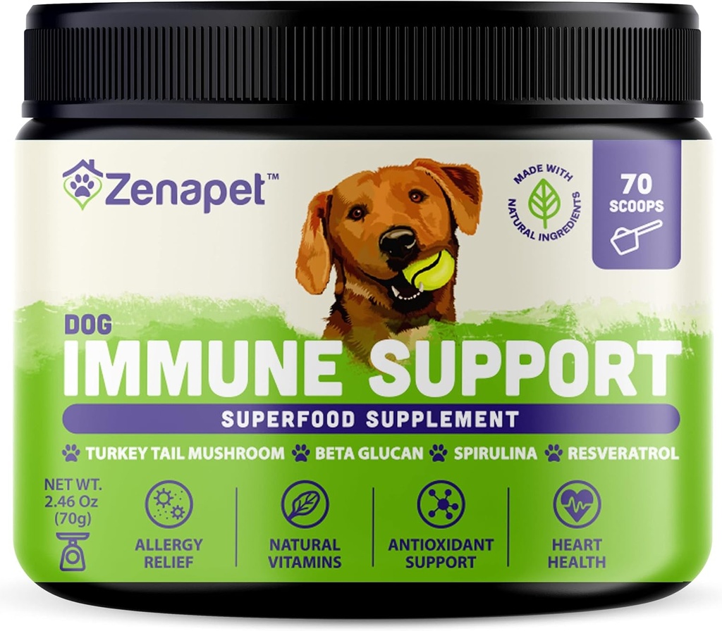 ZENAPET Dog Immune Support Premium Powder Topper, Turquía Tail, Spirulina &amp; Beta-Glucan, Soporta un sistema saludable de inmunodeficiencia " , Human-Grade, Made in USA