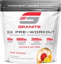 Granite GX Pre Workout Suplemento, Sour Power Flavor, Supports Focus, Energy, " Performance with Teacrine, L-Citrulline, Betaine, " A-GPC (20 Servings)