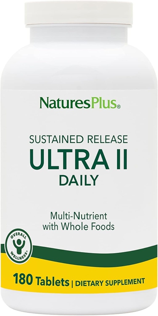 NaturesPlus Ultra II Daily - 180 Tablets - Multivitamin with Whole Foods for General Well-Being - Supports Energy & Immune Health - Sustained Release - 180 Servings