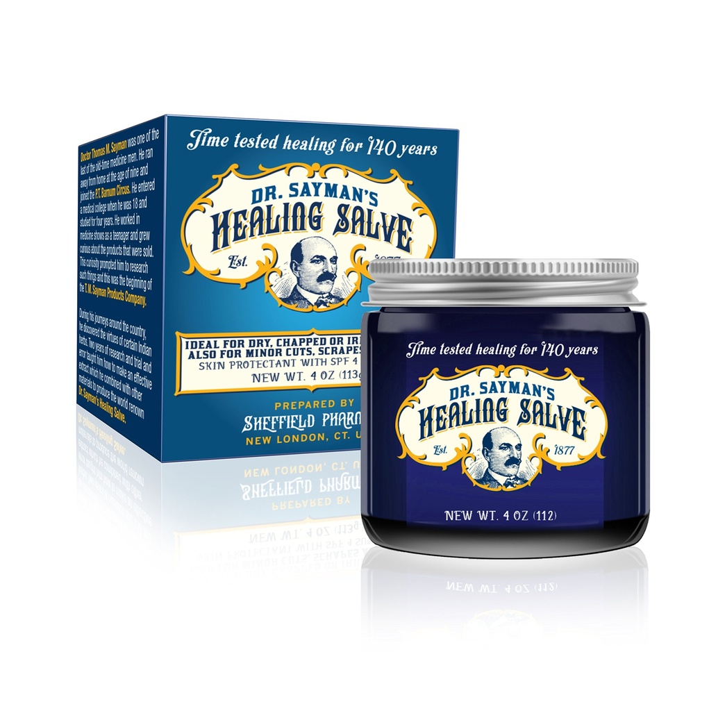 Salve de curación del Dr. Sayman – El original de cuidado de la piel ungüento y protector / granate para picar, piel seca y sensible / pechos picados pies, tacones tosados y labios cortados (4oz).