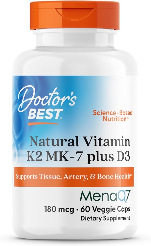 La mejor vitamina natural del médico K2 MK-7 Plus D3, soporta tejido, arterio, " salud ósea, no transgénico, libre de gluten, soy libre, vegetariano 60 cápsulas vegetales