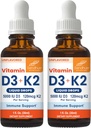 Sandhu's Vitamin D3 K2 Drops for Adults TEN 5000 IU D3 Liquid, 120mcg K2 Suplemento 1 Fl Oz (Pack of 2) TEN D3K2 Supports Superior Absorption, Energy, Immune, Muscle Health for Men &amp; Women
