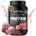 Black Magic Protein Powder - Nuevo look - Whey, Egg, y Casein Complex con Enzymes & MCT Powder - Pre Workout y Post Workout - Strawberry Ice Cream Protein Powder - 24g Protein - 2 LB...