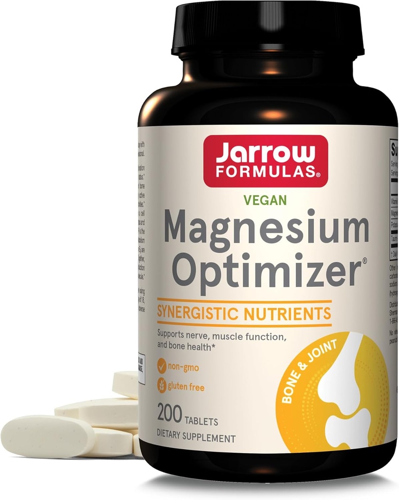 Jarrow Fórmulas Optimizador de magnesio - 200 Tabletas - Soportes Bone Health &amp; Muscle Función - Ejercicio &amp; Beneficios de resistencia - Incluye Taurina, P5P &amp; Vitamina B6 - 100 Servimientos