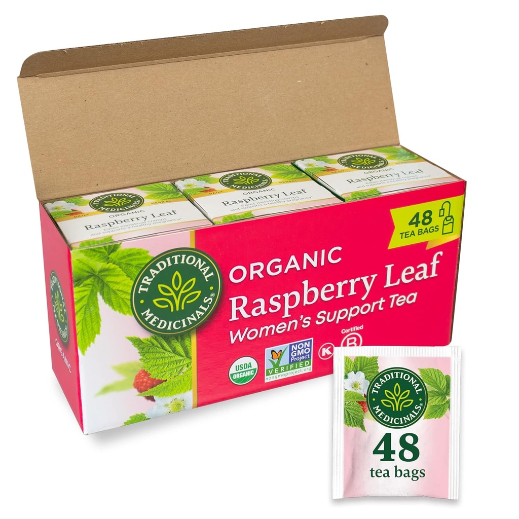Medicinales Tradicionales Tea, Hoja de Fresa Orgánica, Cascos Menstruales de Asas, Soporta un embarazo saludable, 48 Bolsas de té (3 Pack)