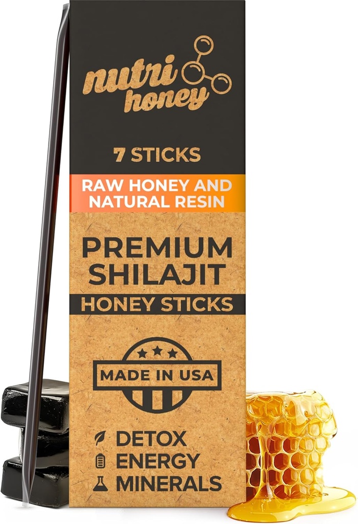 NATURAL SHILAJIT Honey Sticks - Shilajit Resin with Raw Honey, Fulvic Acid " Trace Minerals, Plant Based Nutrients for Energy, Immune Support &quot Vitality - 7 Shilajit Sticks