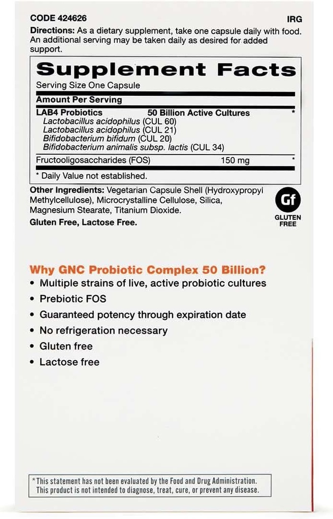 GNC Probiotic Complex with 50 Billion CFUs, Twin Pack, 30 Capsules per Bottle, Daily Probiotic Support