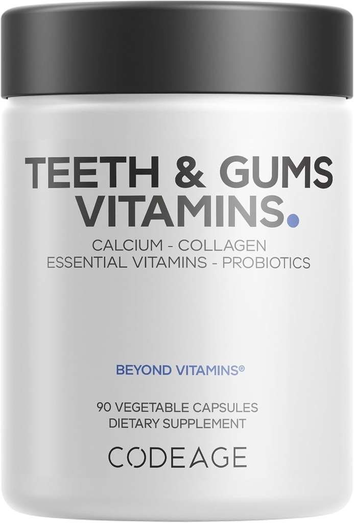 Código de dientes " Gums Vitaminas + Probióticos Orales Suplemento de la Boca - Calcio Alimentario completo, Collagen, Potasio, Vitamina C, D3, K2, Zinc – Cuidado Oral " Suplementos multivitamina dental - 90 cápsulas