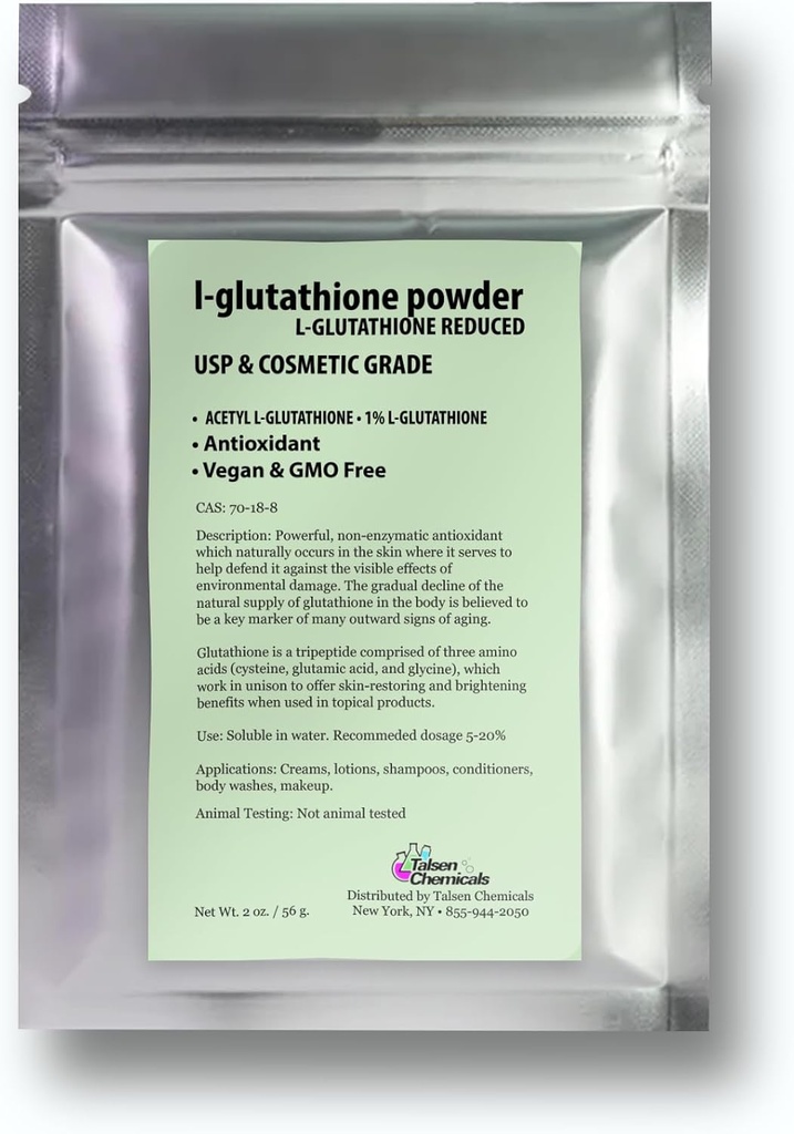 Reducido L-Glutathione Powder DIY Cosmetic Grade Pure Glutathione Organic Powder for Skin, (2 onza / 56 gramos)