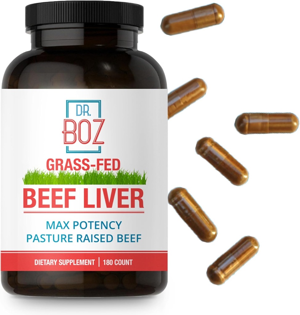 Dr. Boz - Beef Liver Capsules, 30 Servings - 4500mg Cow Liver - Energy, Immunity, & Health - Vitamin A, B12, Zinc, & Iron Supplement - Grass Fed & Pasture Raised Cows - Made in The USA - Self Care