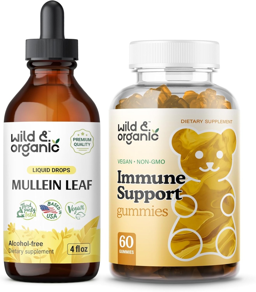 Wild & Organic Mullein Drops 4 oz &amp; Immune Support Gummies