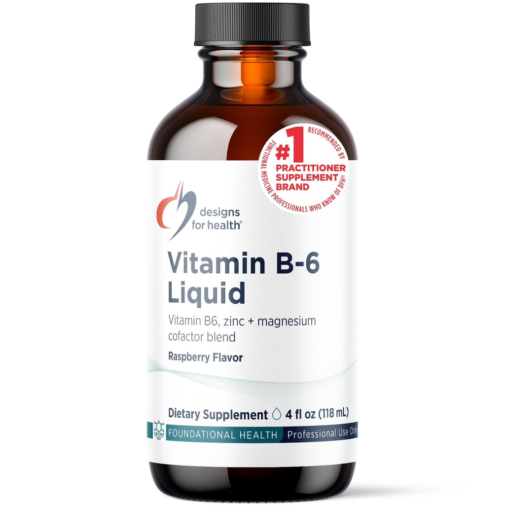 Designs for Health Vitamin B6 Liquid - 50mg B6 with Magnesium Chelate + Zinc Supplement - Absorbs Easily + Great Tasting Raspberry Flavor (24 Servings / 4 Fl Oz)