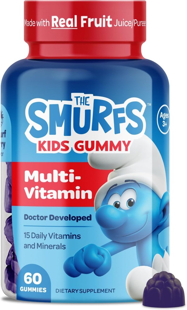 Pitufos Niños Gummies multivitamínicos para niños con 15 vitaminas " Minerales " tolerados con la fruta real ← Doctor Desarrollado Silencio No-GMO y No Sabores o Colores artificiales 60 Gummies