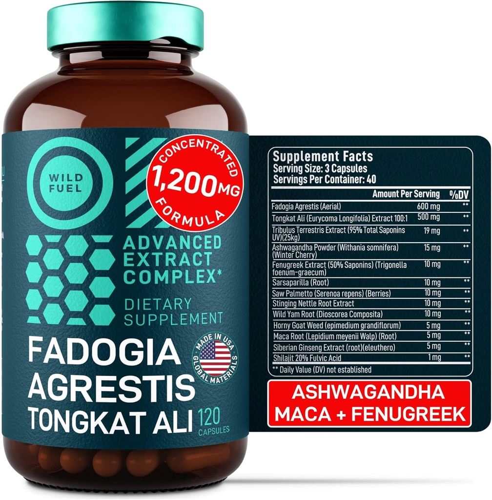 Fadogia Agrestis y Tongkat Ali Suplemento - 600mg Fadogia Agrestis para Hombres, 500mg Longjack Tongkat Ali, Ashwagandha Maca Fenugreek Complex - Muscle Strength, Energy, Mood Support - 120 cápsulas