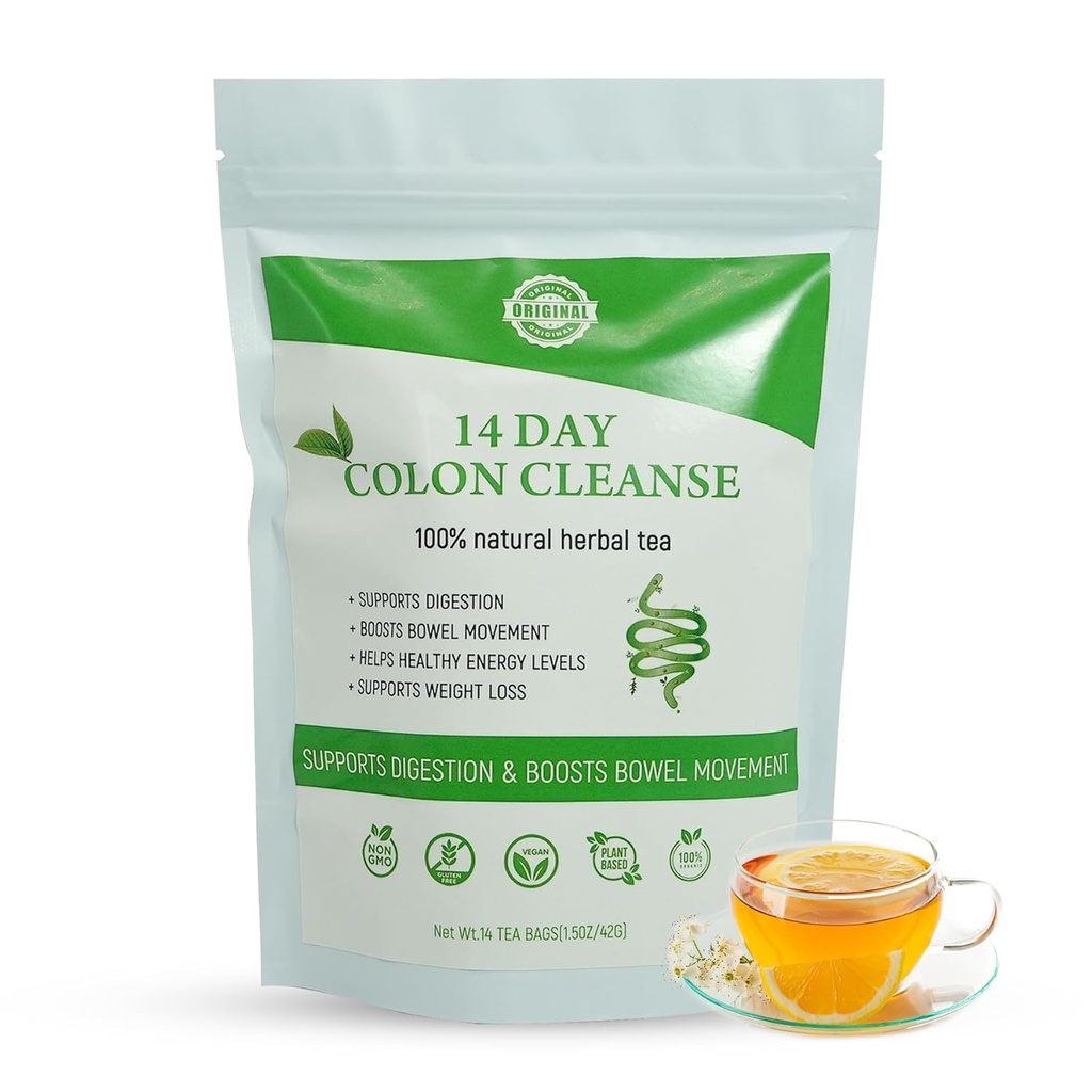 Laicuherb Organic 14 Day Colon Cleanse Tea for Body Cleanse & Detox, Natural Colon Detox Tea with Herbal Blend for Men & Women Digestive Health & Gental Gut Cleanse, Caffeine Free