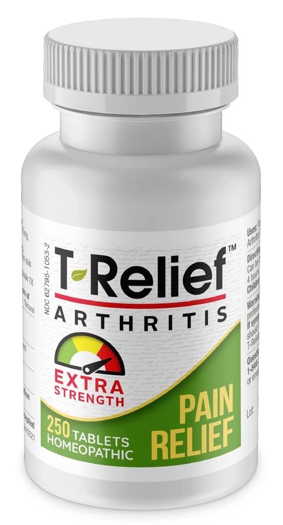 T-Relief Extra Strength Artritis Arnica +12 Alivio de Medicamentos Naturales Ayuda Ease Soreness Stiffness Aches &amp; Pains Naturally for Women &amp; Men - 250 Tablets