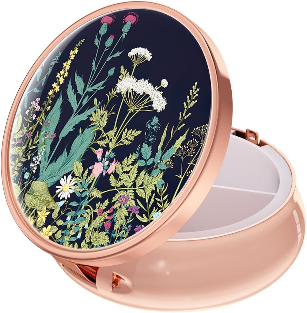 Caja de Píldora Rouidr, 3 Caja de Píldora de Medicina del Compartimiento, Caja de Medicina de Viajes de Metal Pequeño para Púrpura " , Rose Gold, Dandelion