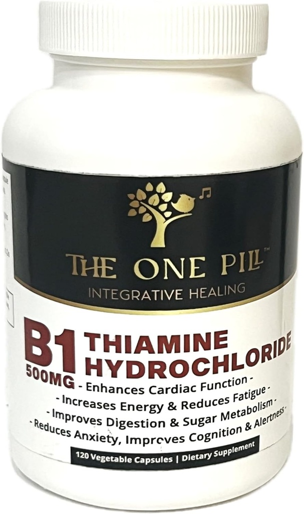 Vitamina B1 Hidrocloruro de tiamina, Thiamine Hcl, 500mg-120 cápsulas,Vegan,No GMO,No rellenos artificiales o aditivos de esteato.