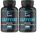 FXSUPPS Caffeine 200 mg Píldoras (2-Pack, 400 Cápsulas) – Suplemento de Apoyo Energético de Acción rápida para Hombres y Mujeres