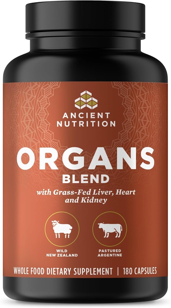 Suplementos antiguos del Órgano de Nutrición, Grass-Fed and Wild Organ Complex Capsules, Liver, Heart, Kidney Supports Organ, Cognitive, and Immune System Health, 180 Ct