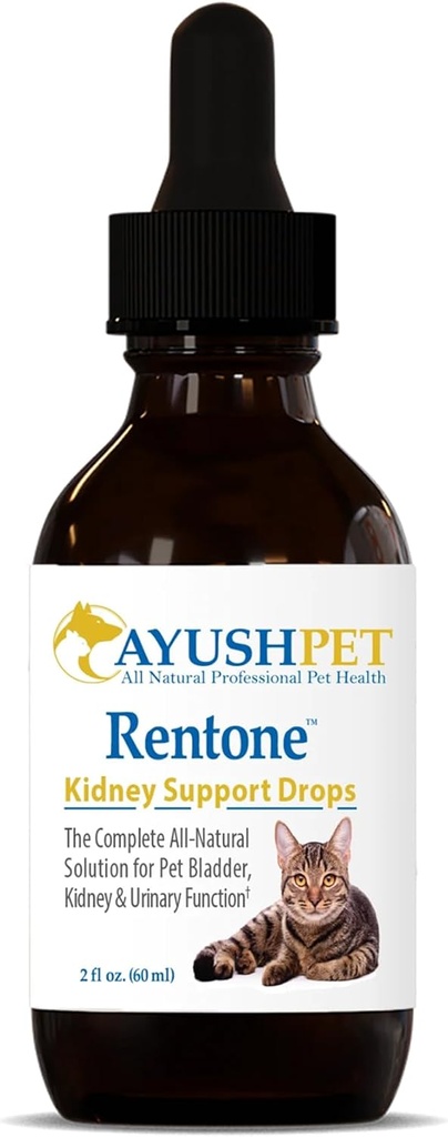 Ayush Pet Rentone - Kidney Support for Dogs & Cats, Liquid Drops for Urinary &amp; Kidney Health, Urinary Health Supplement for Small or Large Pets, Natural Care - 2 fl oz