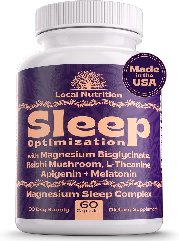 Ayuda natural para dormir con magnesio Glycinate 500mg Reishi Mushroom 350mg L-Theanine 300mg Apigenin 50mg Melatonin 3mg - Suplemento de sueño magnesio para sueño profundo, soporte para dormir - 60 cápsulas hechos en EE.UU.