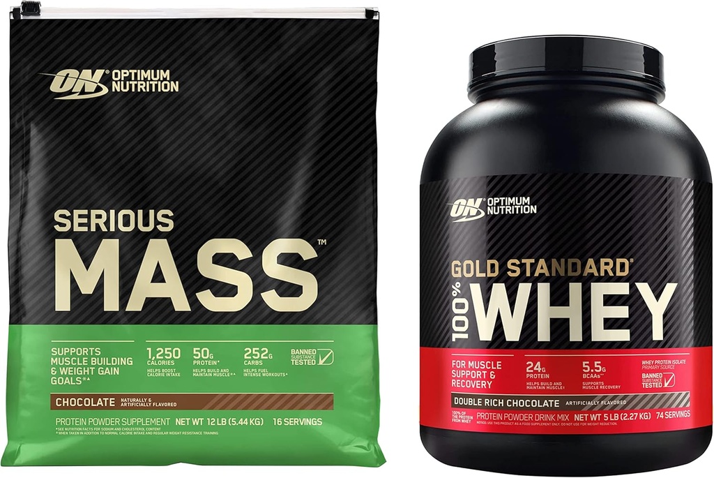 Nutrición óptima Proteína de peso de masa grave Protein Powder & Gold Standard 100% Whey Protein Powder, Chocolate doble rico, 5 libras (Packaging May Vary)