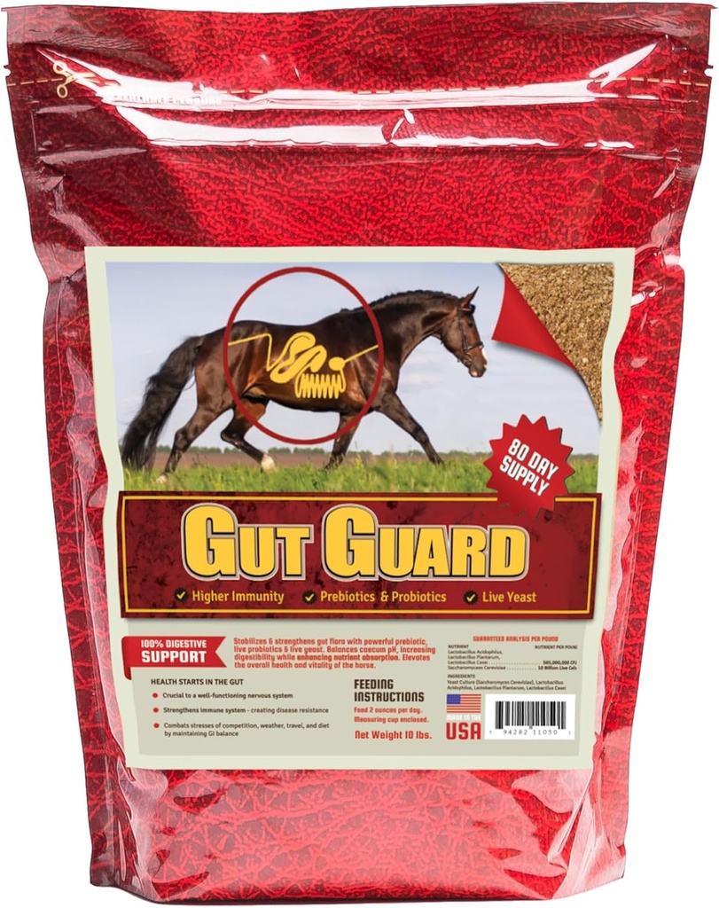 Equino Gut Guard 10 lb, Probiótico y Prebiótico Suplemento de caballos para Gut Health