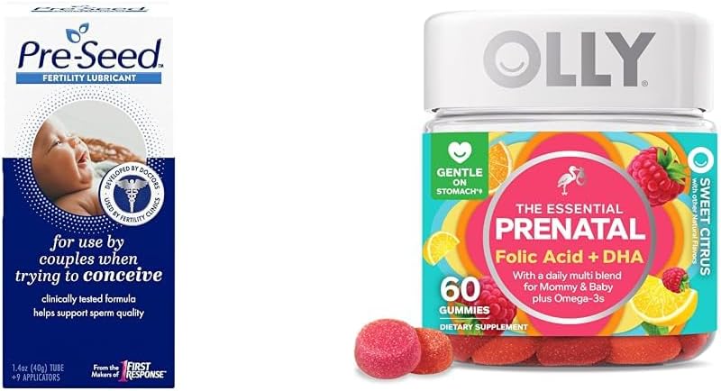 Fertilidad Pre-Seed Lubricante y Olly Prenatal Gummy Multivitamin con Omega 3 DHA, 60 Cuenta