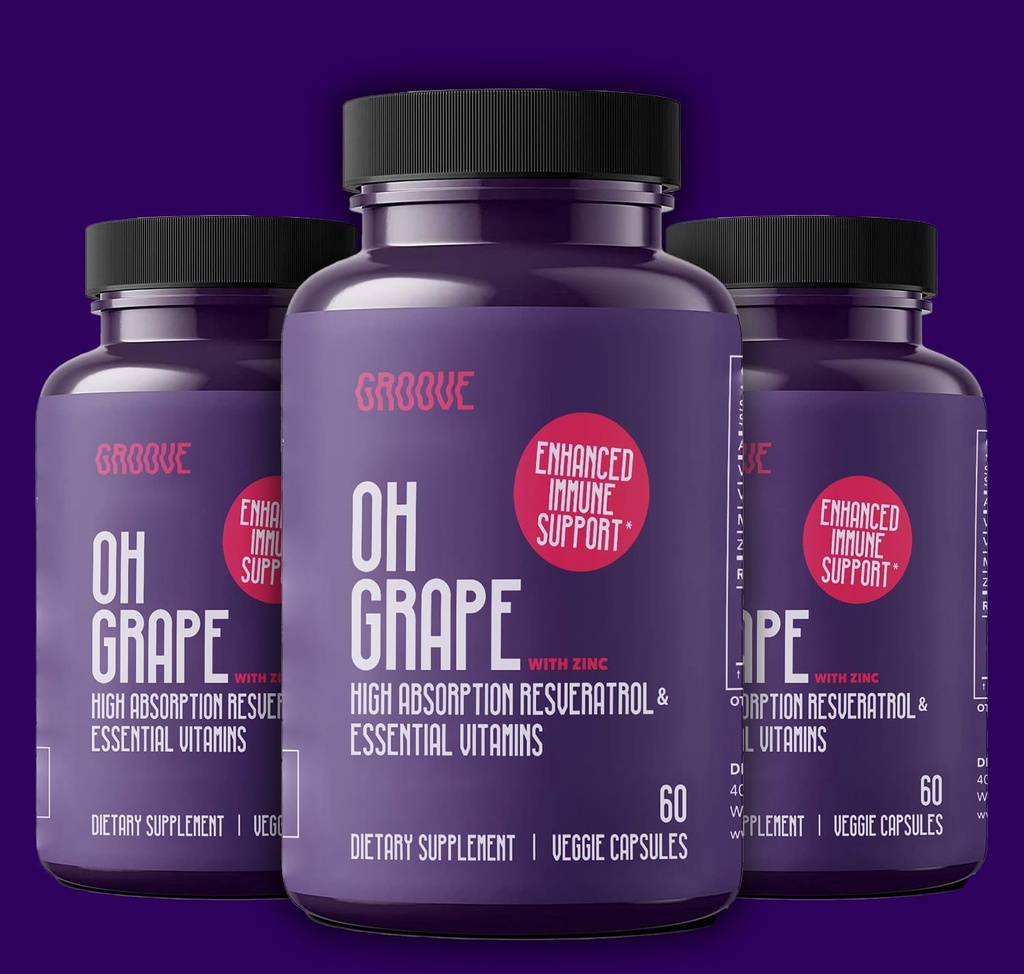 Oh Grape Resveratrol Suplemento 525mg (60 Capsules) ← Soporta la función cognitiva, la salud del corazón y el sistema inmunitario.